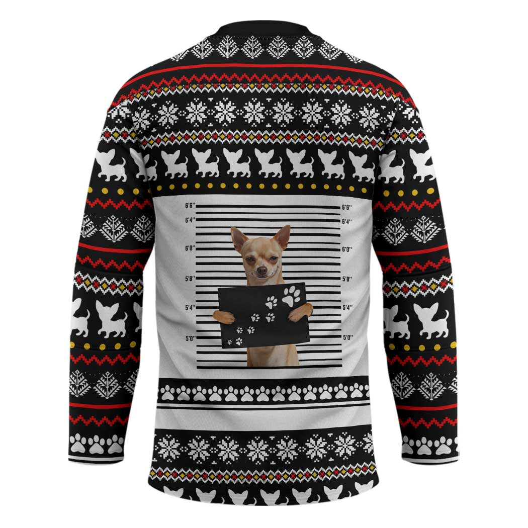 Chihuahua Personal Stalker Christmas Hockey Jersey Xmas Holiday Patterns - Wonder Print Shop