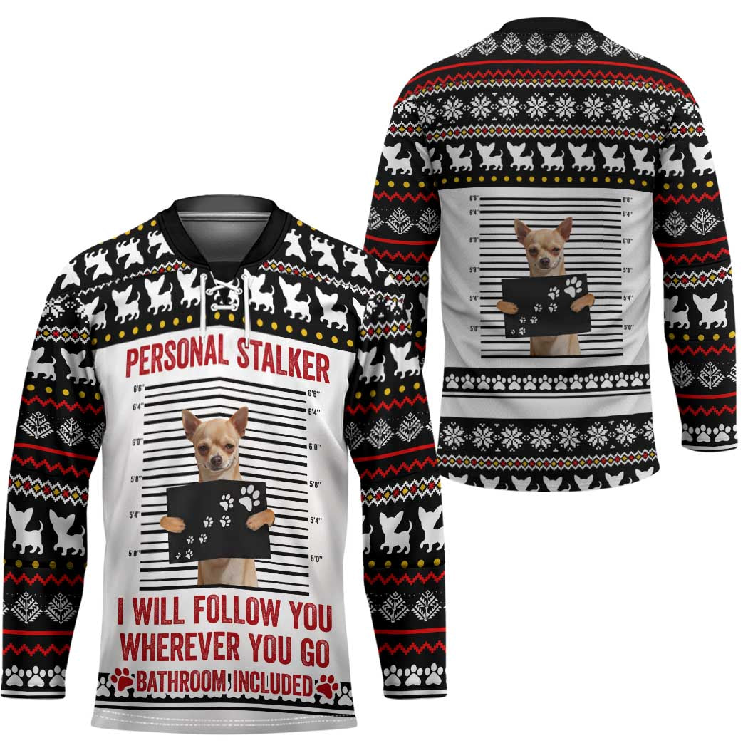 Chihuahua Personal Stalker Christmas Hockey Jersey Xmas Holiday Patterns - Wonder Print Shop