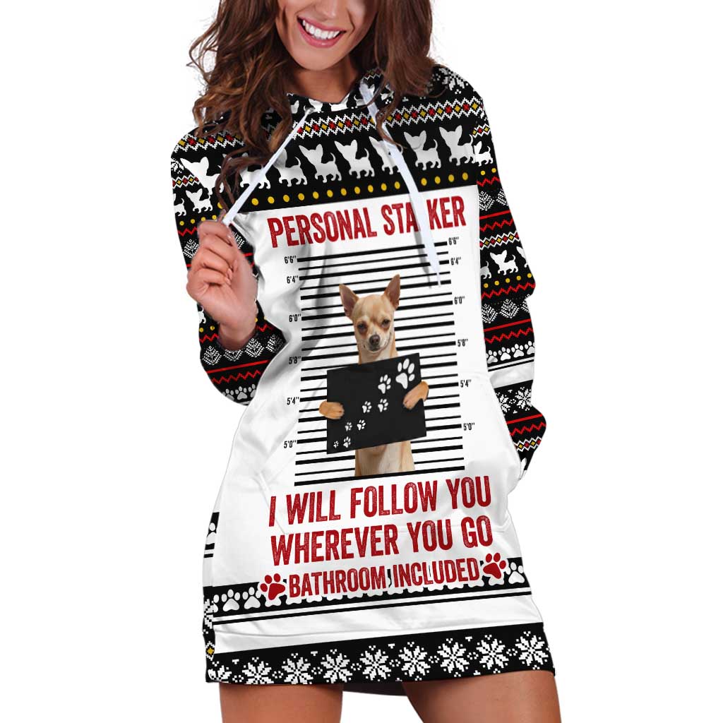 Chihuahua Personal Stalker Christmas Hoodie Dress Xmas Holiday Patterns - Wonder Print Shop