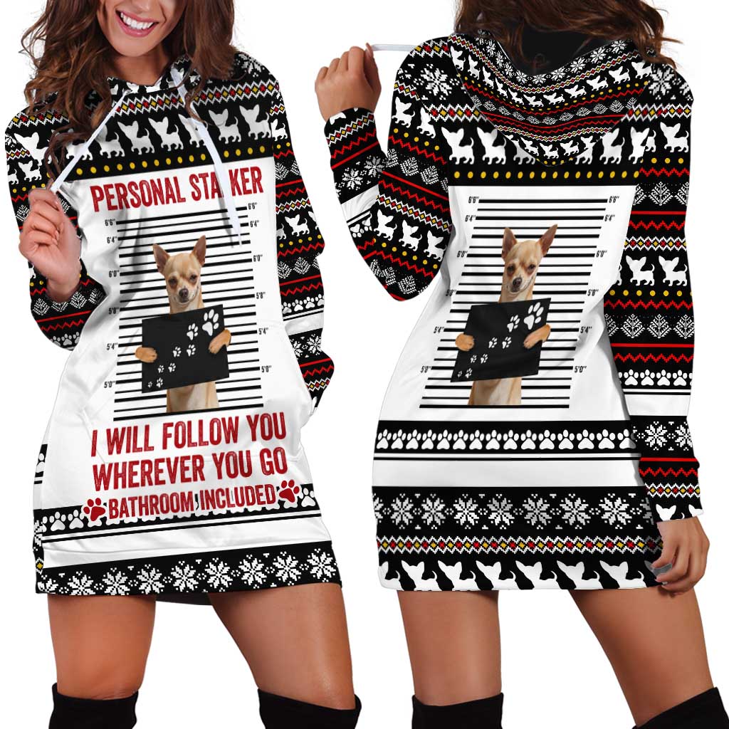 Chihuahua Personal Stalker Christmas Hoodie Dress Xmas Holiday Patterns - Wonder Print Shop