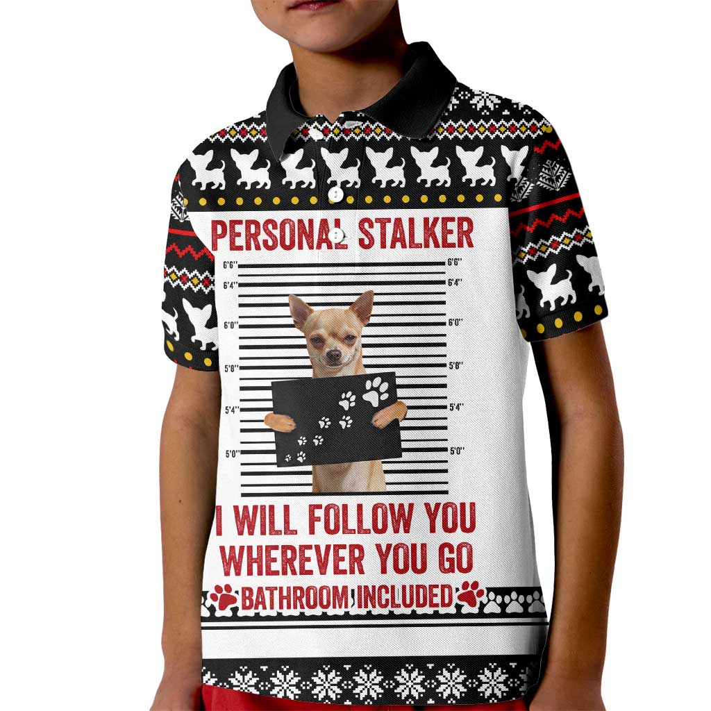 Chihuahua Personal Stalker Christmas Kid Polo Shirt Xmas Holiday Patterns - Wonder Print Shop