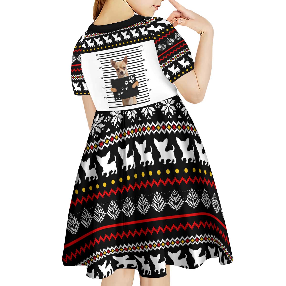 Chihuahua Personal Stalker Christmas Kid Short Sleeve Dress Xmas Holiday Patterns - Wonder Print Shop