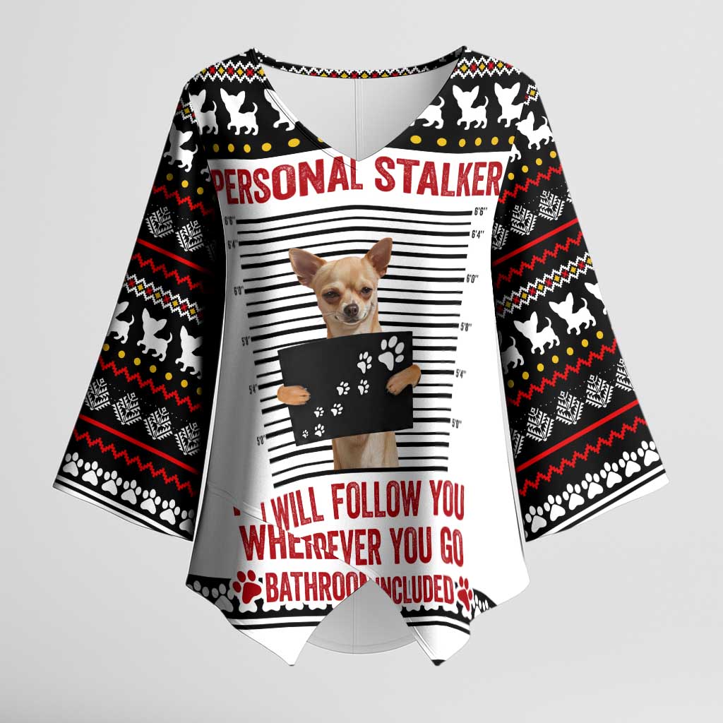 Chihuahua Personal Stalker Christmas Kimono Sleeve Blouse Xmas Holiday Patterns - Wonder Print Shop