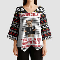 Chihuahua Personal Stalker Christmas Kimono Sleeve Blouse Xmas Holiday Patterns - Wonder Print Shop