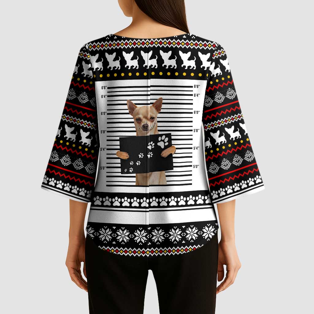 Chihuahua Personal Stalker Christmas Kimono Sleeve Blouse Xmas Holiday Patterns - Wonder Print Shop