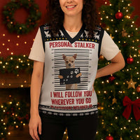 Chihuahua Personal Stalker Christmas Knitted V-Neck Vest Xmas Holiday Patterns - Wonder Print Shop