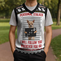 Chihuahua Personal Stalker Christmas Knitted V-Neck Vest Xmas Holiday Patterns - Wonder Print Shop