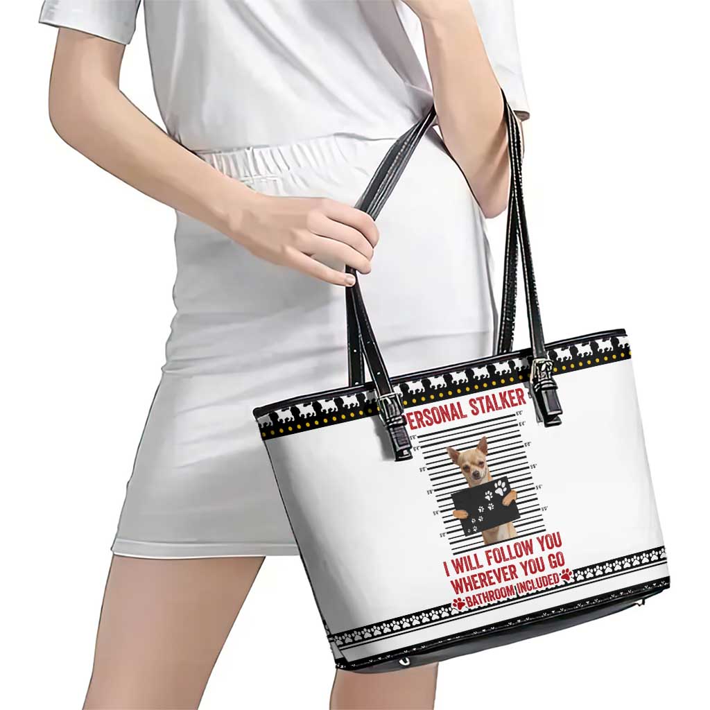 Chihuahua Personal Stalker Christmas Leather Tote Bag Xmas Holiday Patterns - Wonder Print Shop