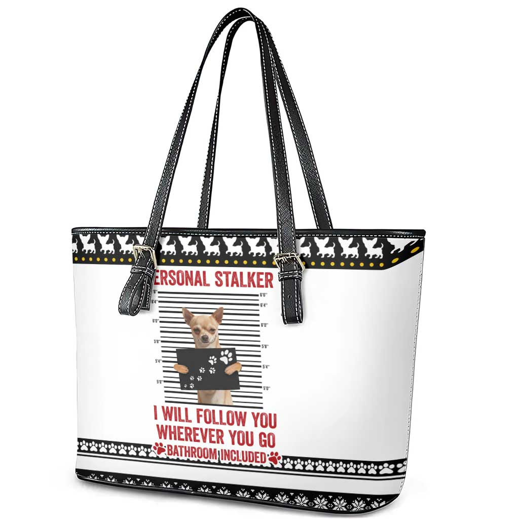 Chihuahua Personal Stalker Christmas Leather Tote Bag Xmas Holiday Patterns - Wonder Print Shop