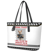 Chihuahua Personal Stalker Christmas Leather Tote Bag Xmas Holiday Patterns - Wonder Print Shop