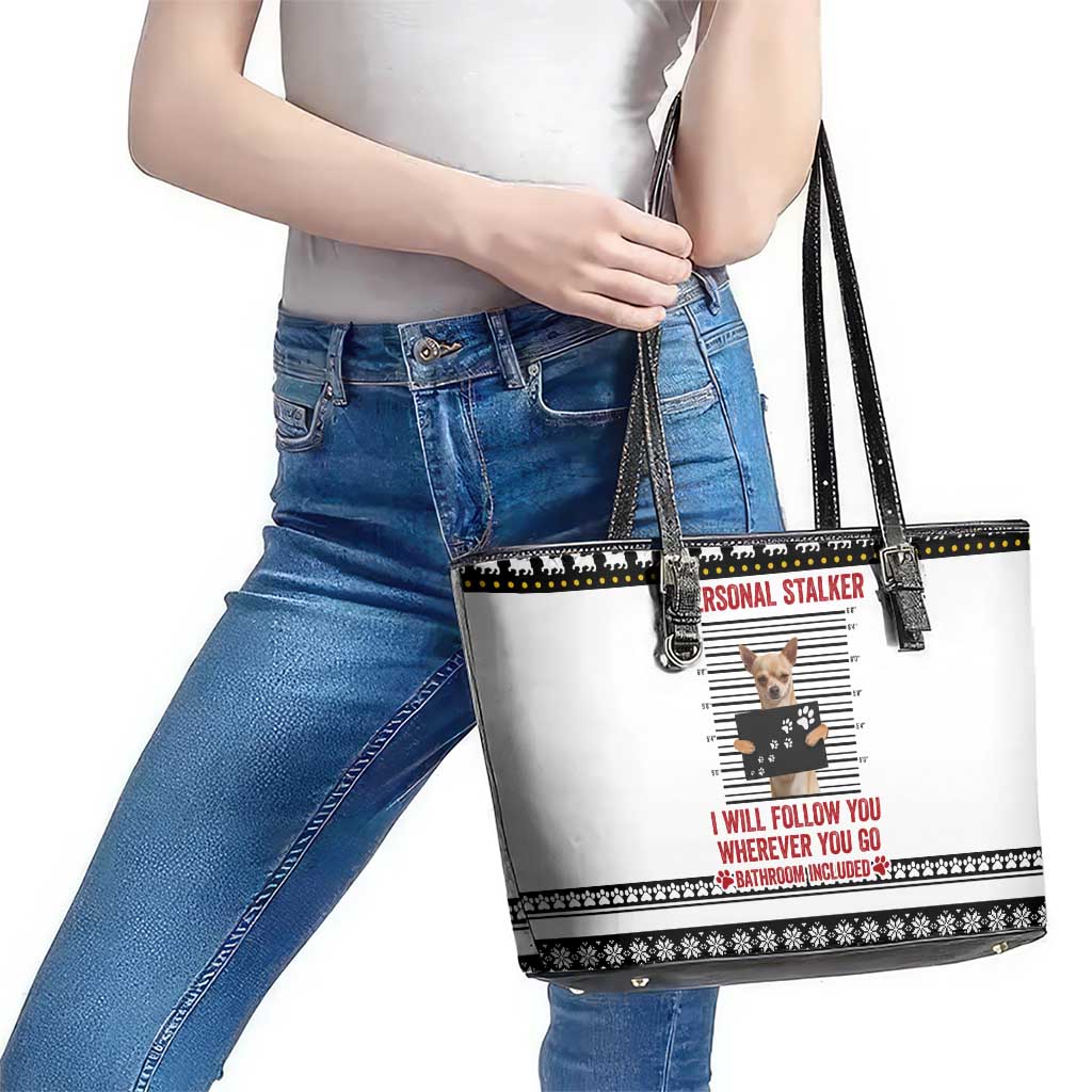 Chihuahua Personal Stalker Christmas Leather Tote Bag Xmas Holiday Patterns - Wonder Print Shop
