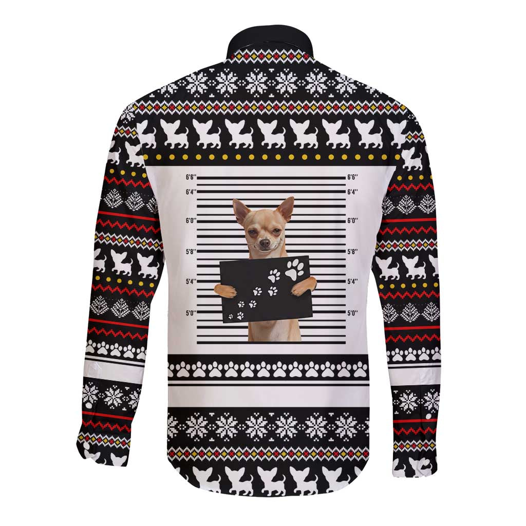 Chihuahua Personal Stalker Christmas Long Sleeve Button Shirt Xmas Holiday Patterns - Wonder Print Shop