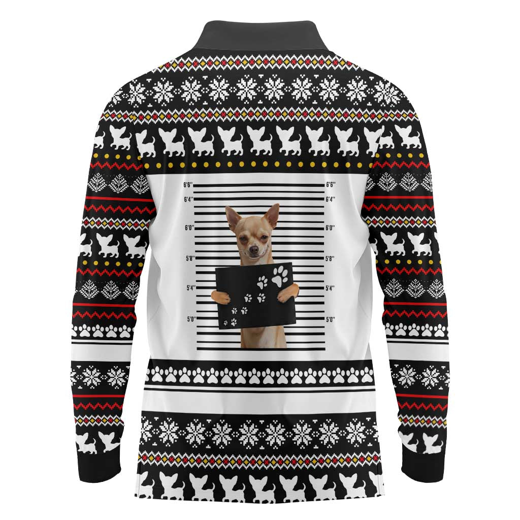 Chihuahua Personal Stalker Christmas Long Sleeve Polo Shirt Xmas Holiday Patterns - Wonder Print Shop