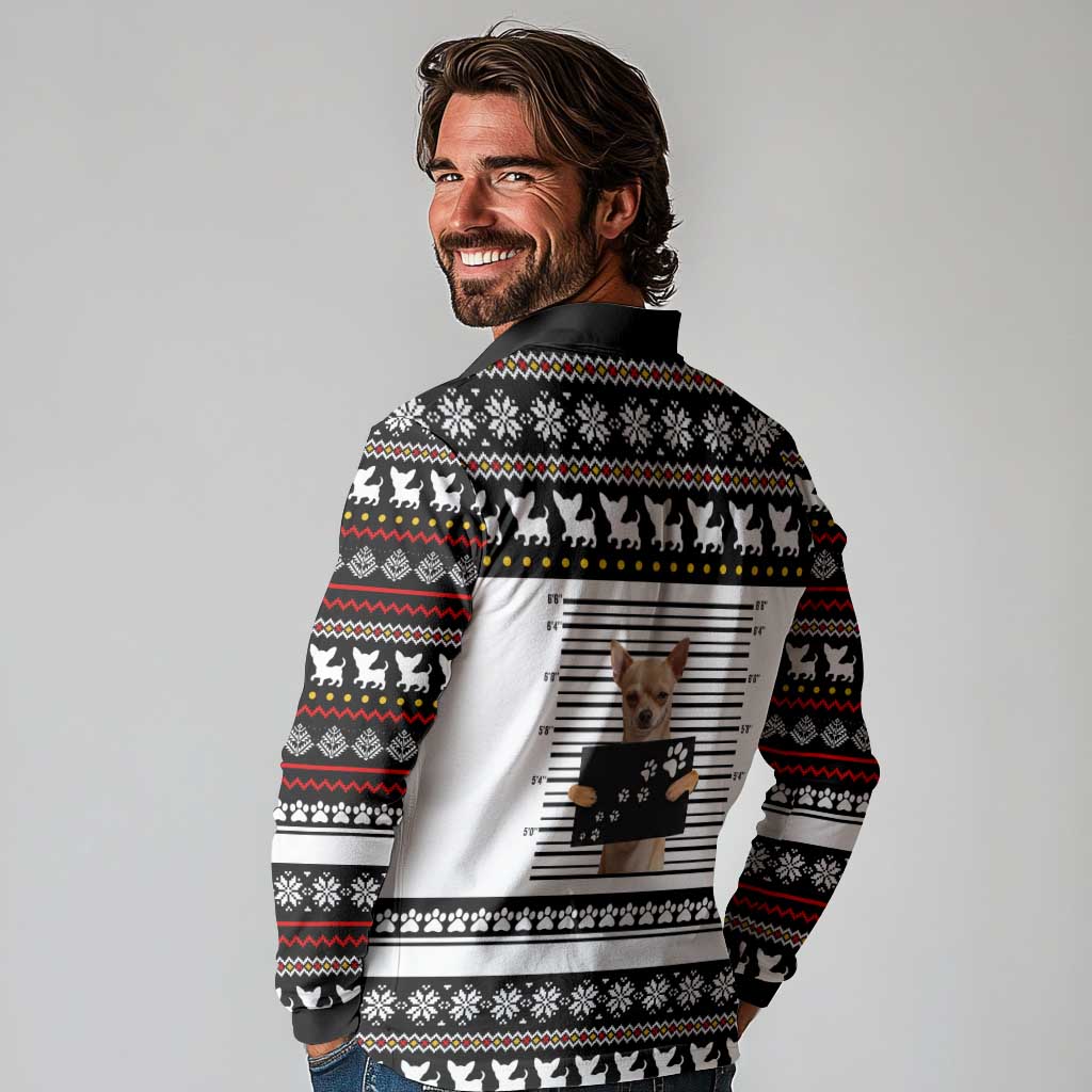 Chihuahua Personal Stalker Christmas Long Sleeve Polo Shirt Xmas Holiday Patterns - Wonder Print Shop