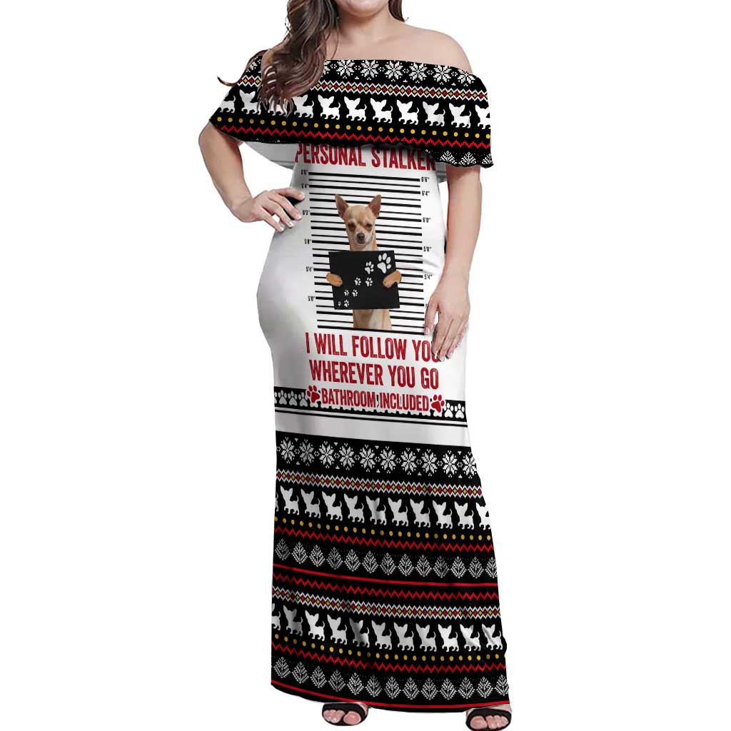 Chihuahua Personal Stalker Christmas Off Shoulder Maxi Dress Xmas Holiday Patterns - Wonder Print Shop