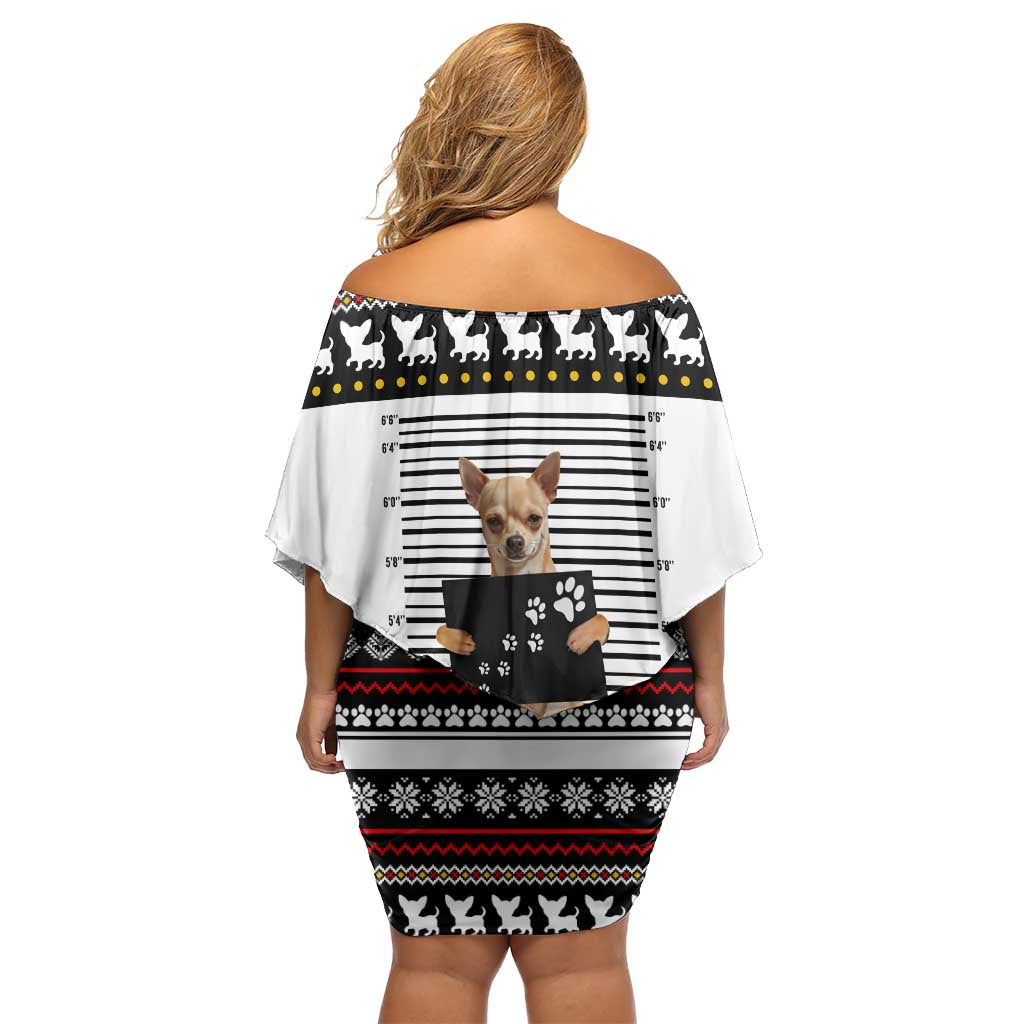 Chihuahua Personal Stalker Christmas Off Shoulder Short Dress Xmas Holiday Patterns - Wonder Print Shop