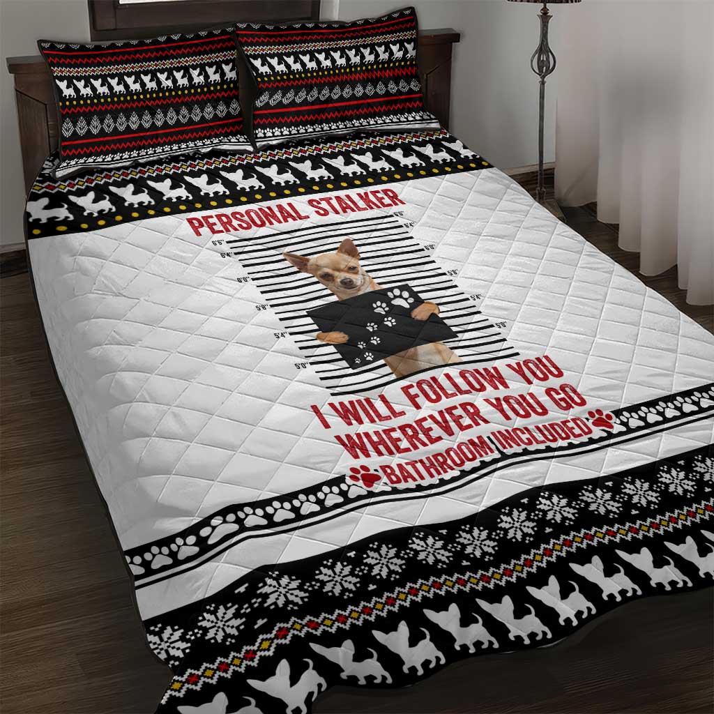 Chihuahua Personal Stalker Christmas Quilt Bed Set Xmas Holiday Patterns - Wonder Print Shop