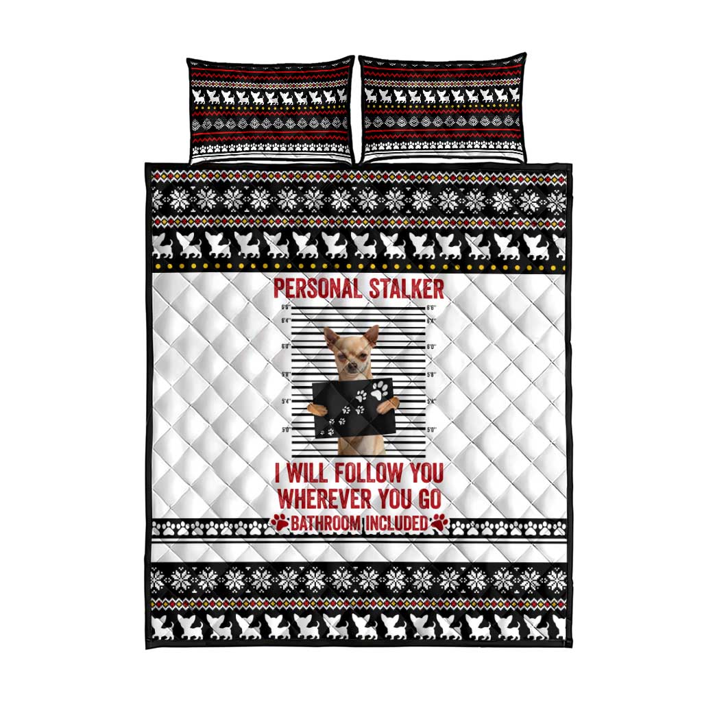 Chihuahua Personal Stalker Christmas Quilt Bed Set Xmas Holiday Patterns - Wonder Print Shop