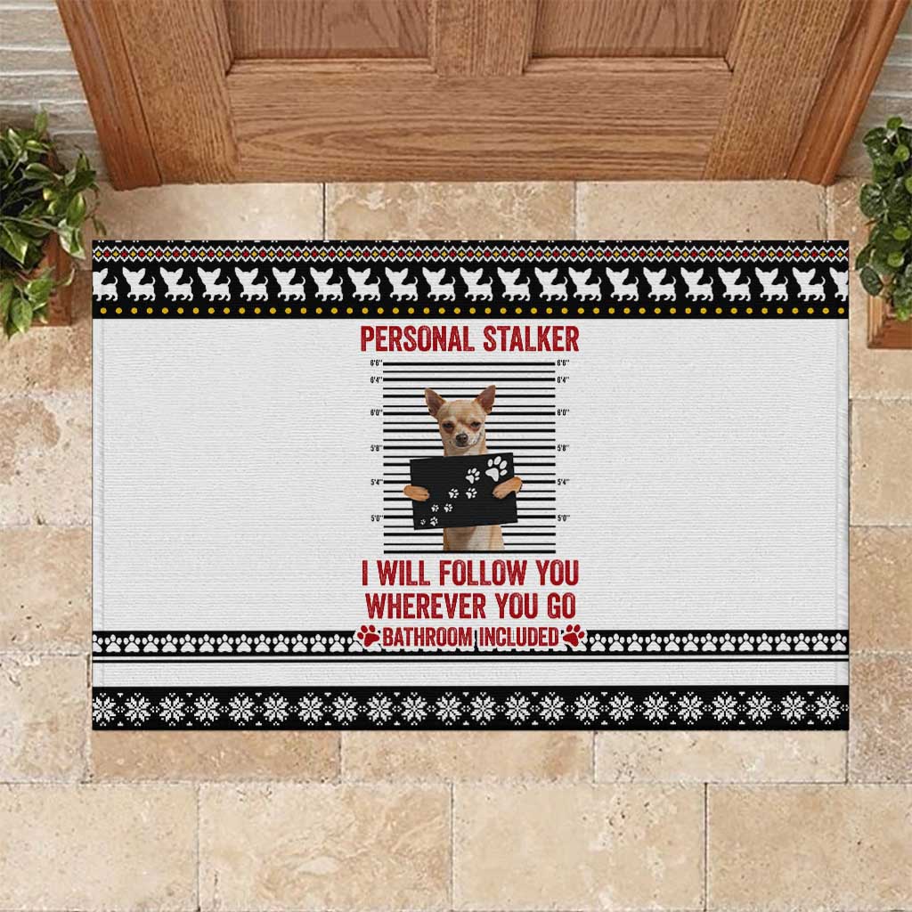 Chihuahua Personal Stalker Christmas Rubber Doormat Xmas Holiday Patterns - Wonder Print Shop