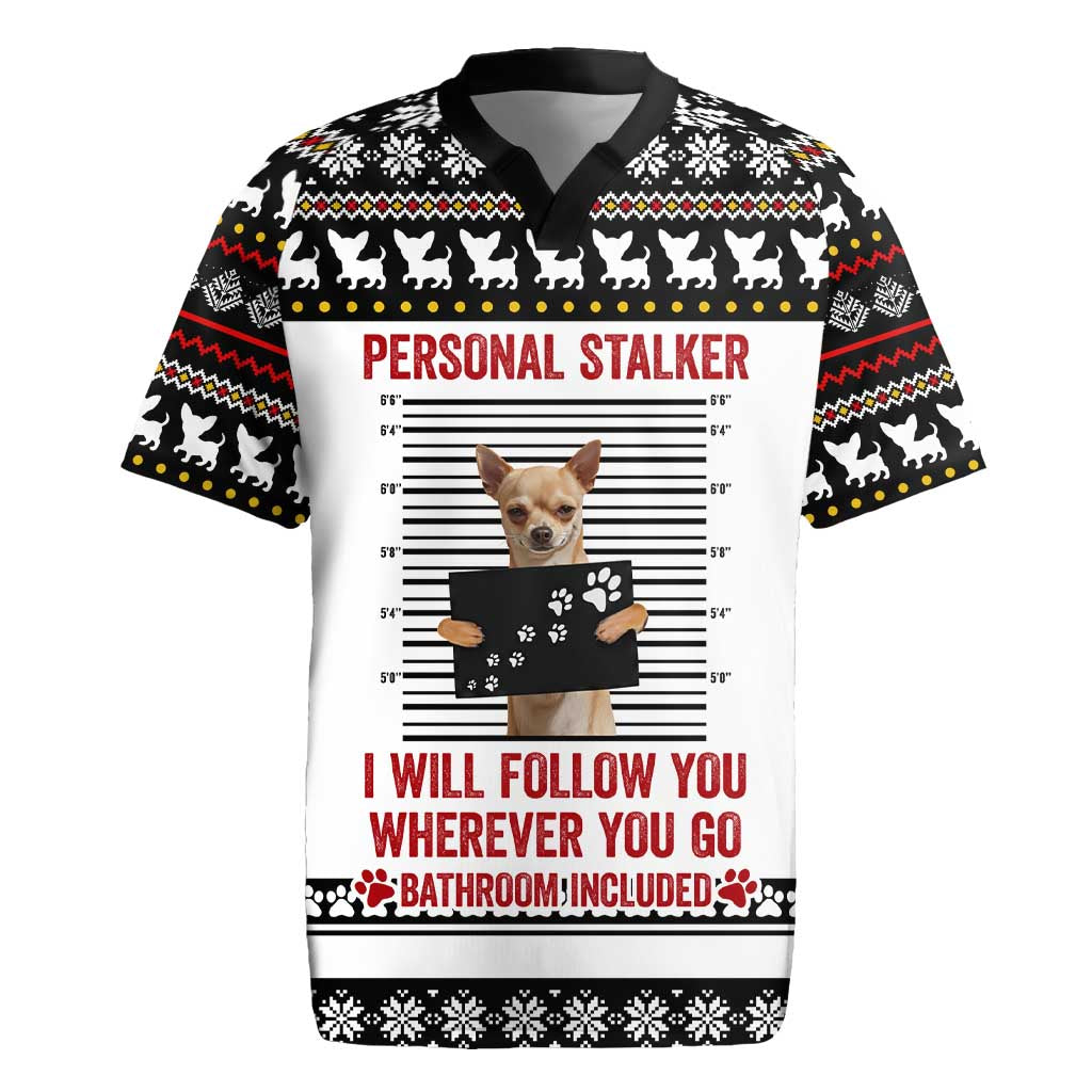 Chihuahua Personal Stalker Christmas Rugby Jersey Xmas Holiday Patterns - Wonder Print Shop