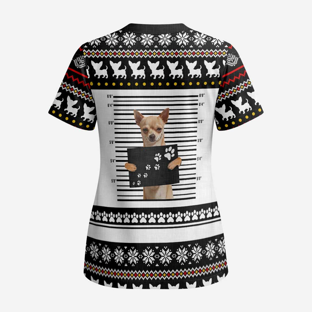 Chihuahua Personal Stalker Christmas Scrub Top Xmas Holiday Patterns - Wonder Print Shop