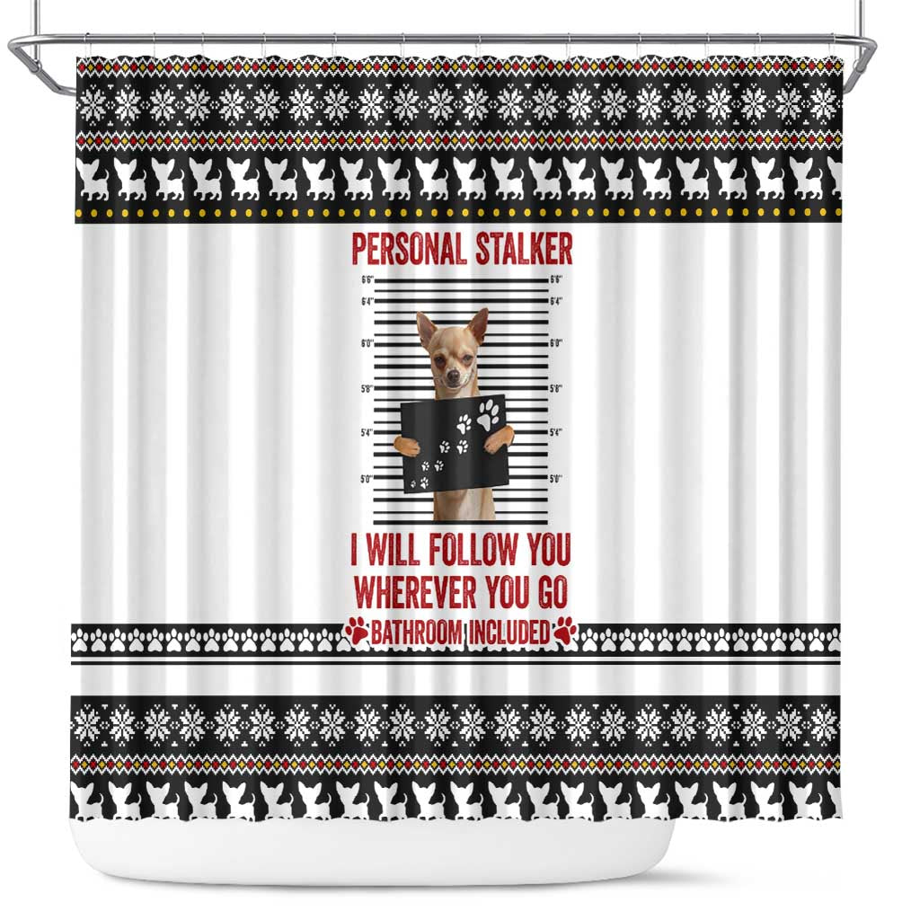 Chihuahua Personal Stalker Christmas Shower Curtain Xmas Holiday Patterns - Wonder Print Shop