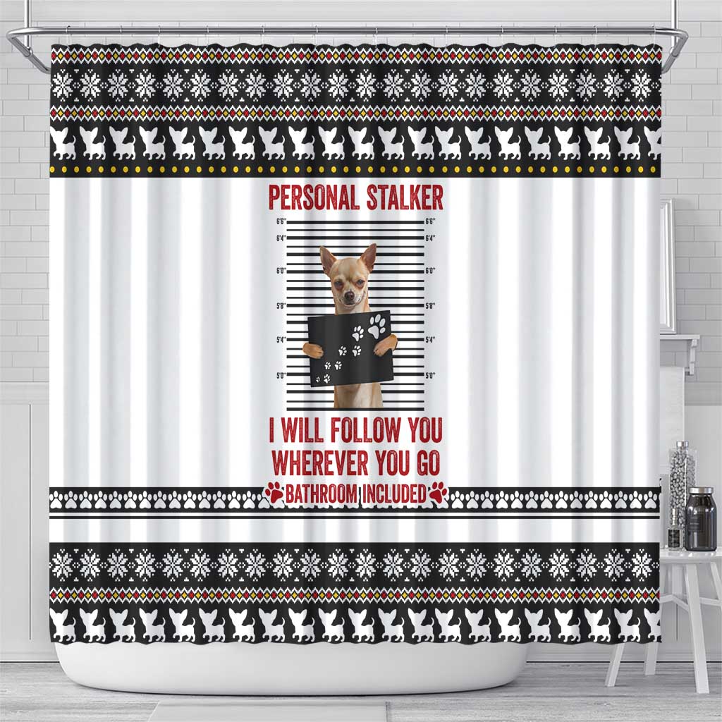 Chihuahua Personal Stalker Christmas Shower Curtain Xmas Holiday Patterns - Wonder Print Shop