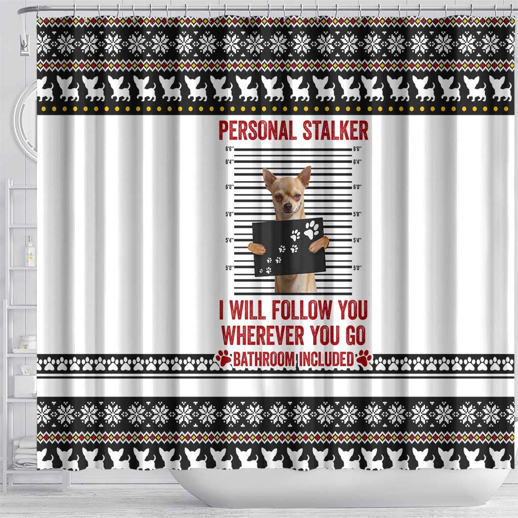 Chihuahua Personal Stalker Christmas Shower Curtain Xmas Holiday Patterns - Wonder Print Shop
