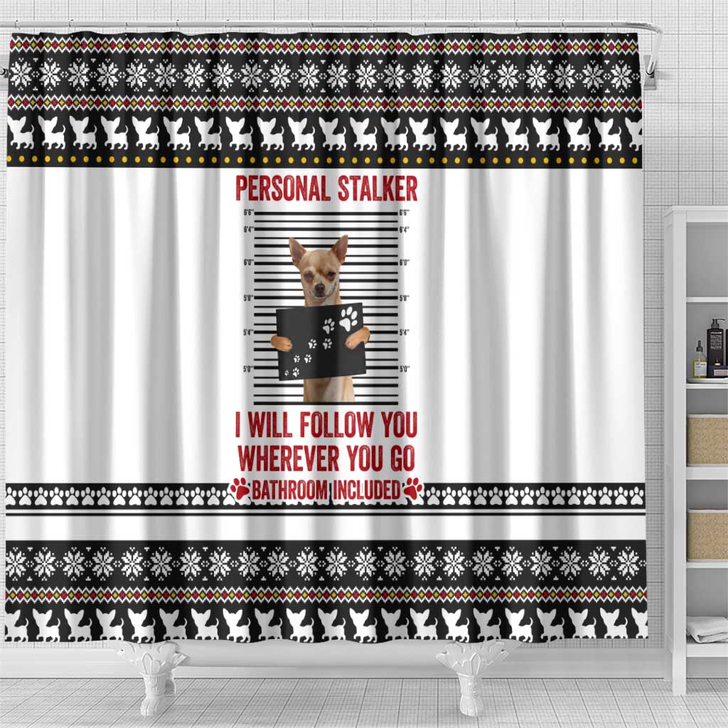 Chihuahua Personal Stalker Christmas Shower Curtain Xmas Holiday Patterns - Wonder Print Shop