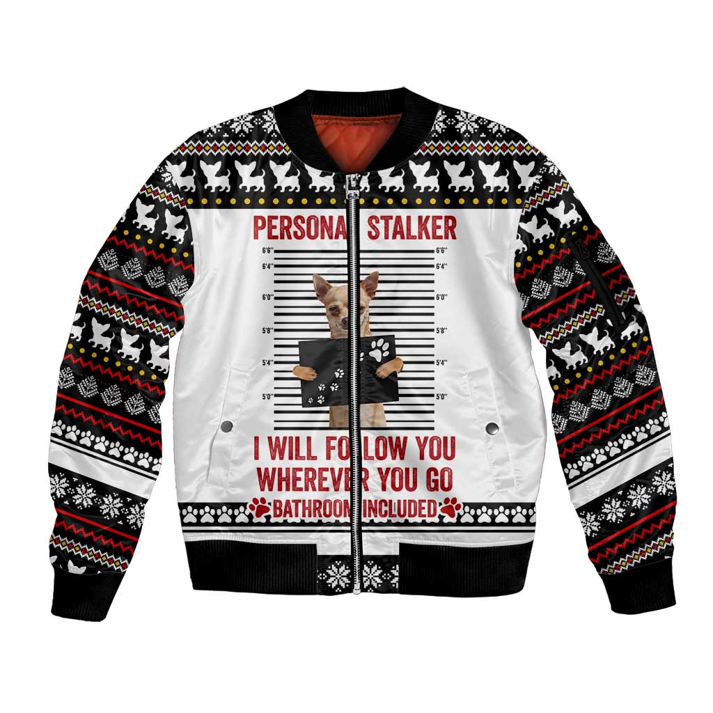 Chihuahua Personal Stalker Christmas Sleeve Zip Bomber Jacket Xmas Holiday Patterns - Wonder Print Shop