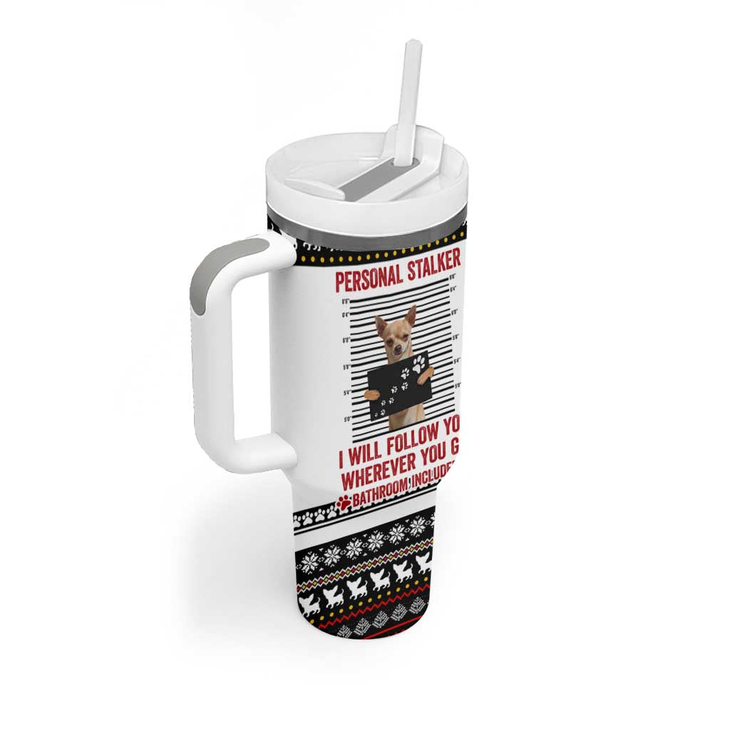 Chihuahua Personal Stalker Christmas Tumbler With Handle Xmas Holiday Patterns - Wonder Print Shop