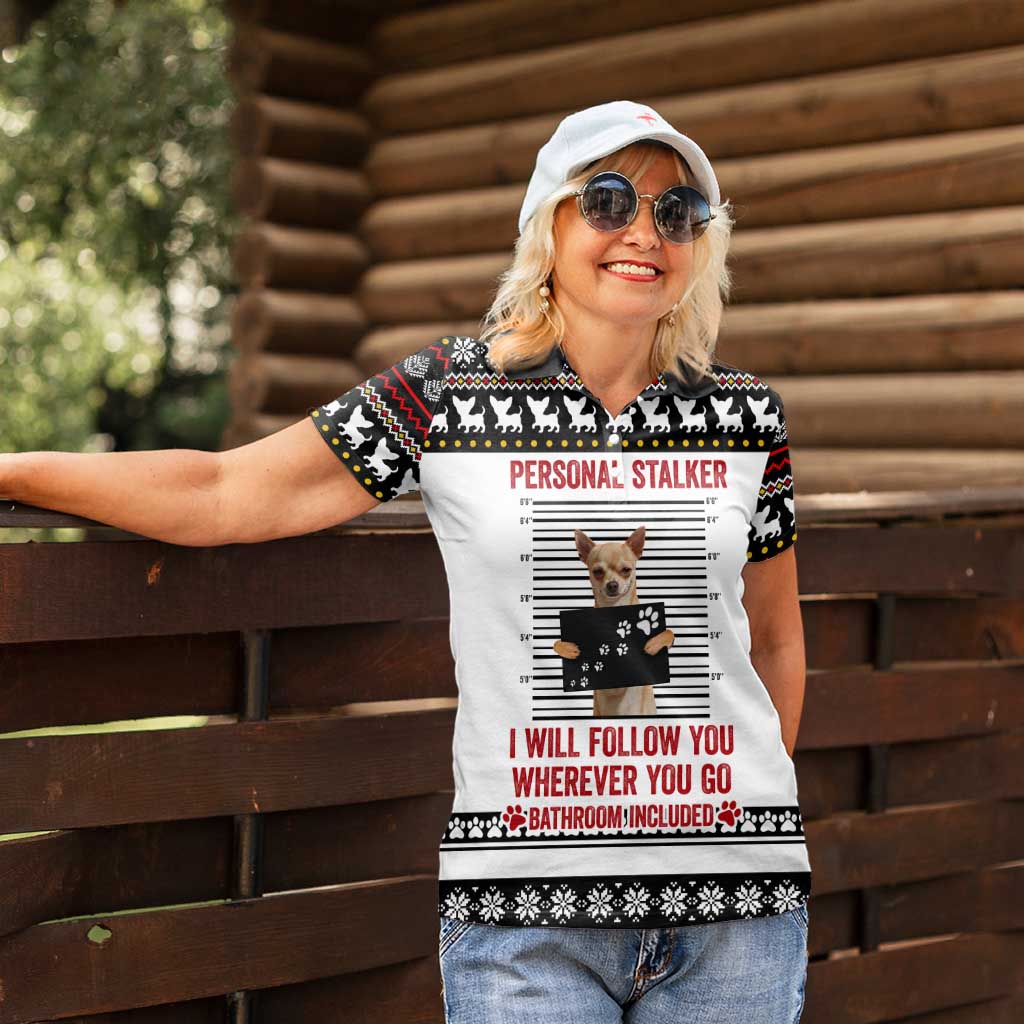 Chihuahua Personal Stalker Christmas Women Polo Shirt Xmas Holiday Patterns - Wonder Print Shop