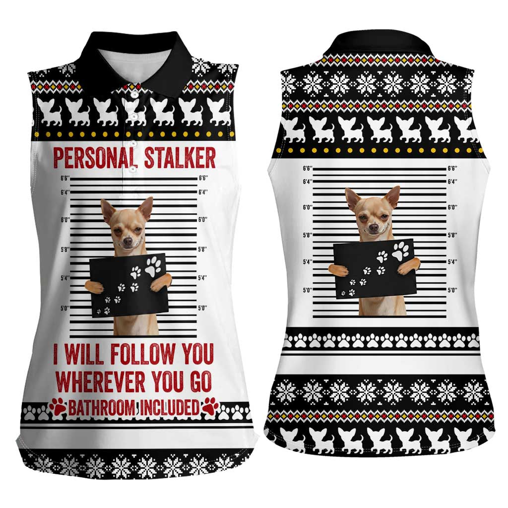 Chihuahua Personal Stalker Christmas Women Sleeveless Polo Shirt Xmas Holiday Patterns - Wonder Print Shop