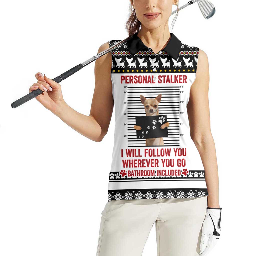 Chihuahua Personal Stalker Christmas Women Sleeveless Polo Shirt Xmas Holiday Patterns - Wonder Print Shop