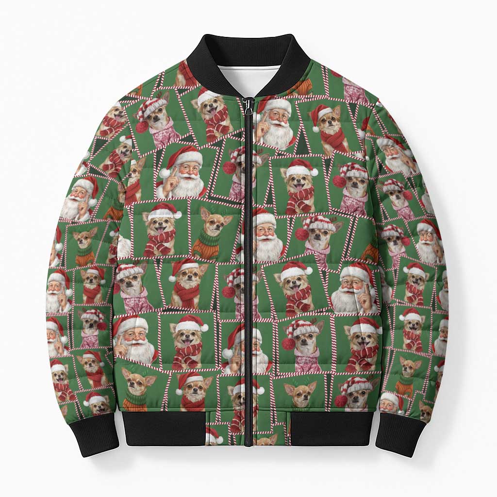 Chihuahua Santa Clau Christmas Bomber Puffer Jacket Xmas Holiday Patterns - Wonder Print Shop