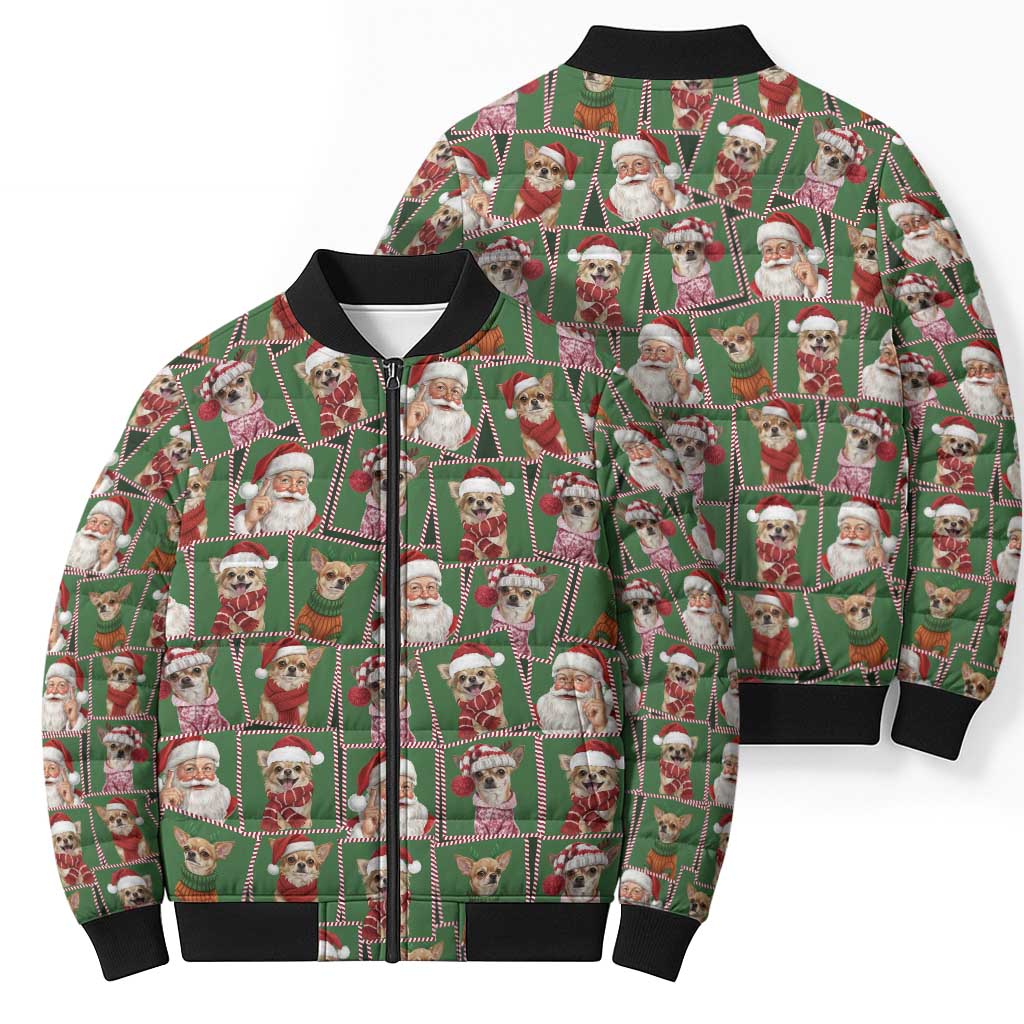 Chihuahua Santa Clau Christmas Bomber Puffer Jacket Xmas Holiday Patterns - Wonder Print Shop
