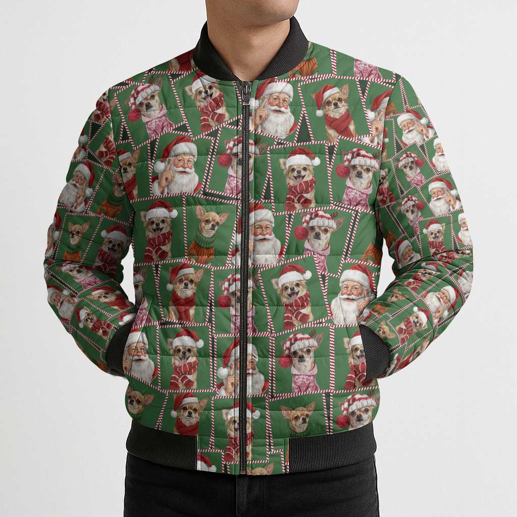 Chihuahua Santa Clau Christmas Bomber Puffer Jacket Xmas Holiday Patterns - Wonder Print Shop
