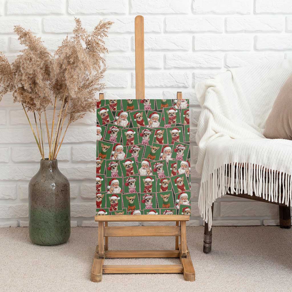 Chihuahua Santa Clau Christmas Canvas Wall Art Xmas Holiday Patterns - Wonder Print Shop