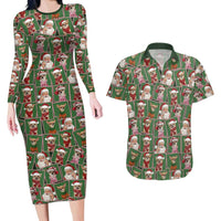 Chihuahua Santa Clau Christmas Couples Matching Long Sleeve Bodycon Dress and Hawaiian Shirt Xmas Holiday Patterns - Wonder Print Shop