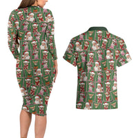 Chihuahua Santa Clau Christmas Couples Matching Long Sleeve Bodycon Dress and Hawaiian Shirt Xmas Holiday Patterns - Wonder Print Shop