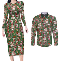 Chihuahua Santa Clau Christmas Couples Matching Long Sleeve Bodycon Dress and Long Sleeve Button Shirt Xmas Holiday Patterns - Wonder Print Shop