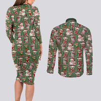 Chihuahua Santa Clau Christmas Couples Matching Long Sleeve Bodycon Dress and Long Sleeve Button Shirt Xmas Holiday Patterns - Wonder Print Shop
