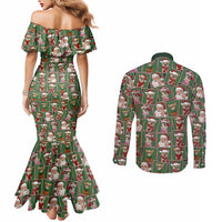 Chihuahua Santa Clau Christmas Couples Matching Mermaid Dress and Long Sleeve Button Shirt Xmas Holiday Patterns - Wonder Print Shop