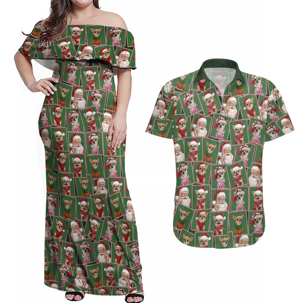 Chihuahua Santa Clau Christmas Couples Matching Off Shoulder Maxi Dress and Hawaiian Shirt Xmas Holiday Patterns - Wonder Print Shop