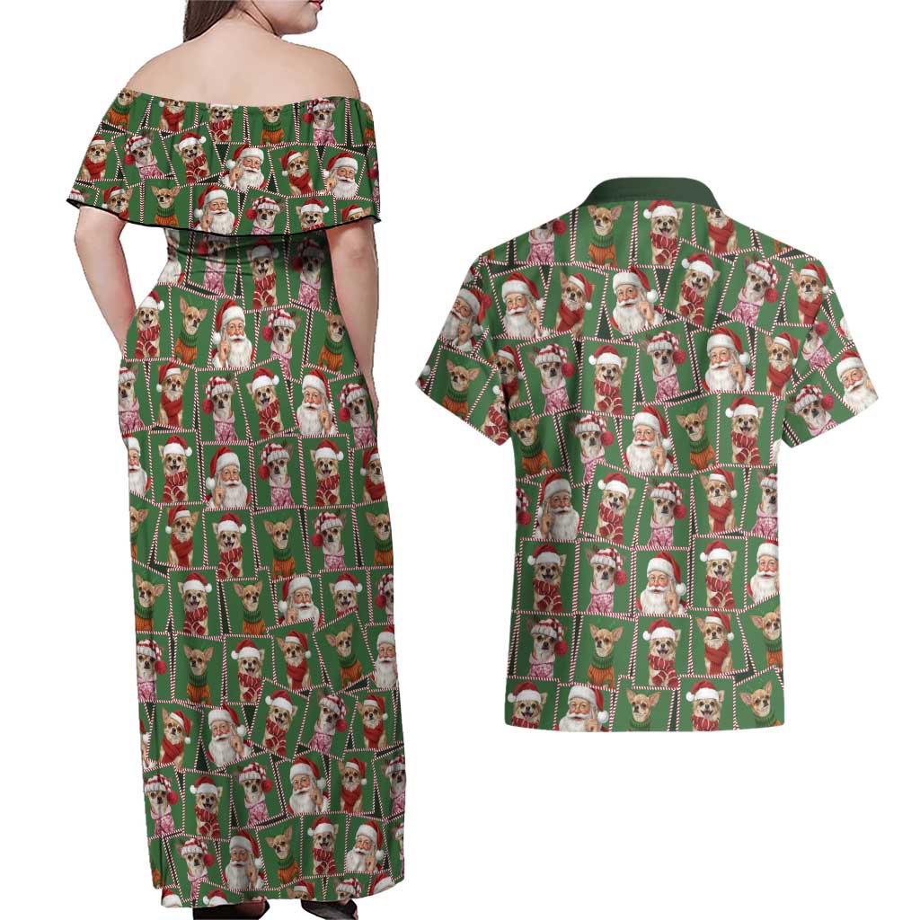 Chihuahua Santa Clau Christmas Couples Matching Off Shoulder Maxi Dress and Hawaiian Shirt Xmas Holiday Patterns - Wonder Print Shop