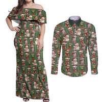 Chihuahua Santa Clau Christmas Couples Matching Off Shoulder Maxi Dress and Long Sleeve Button Shirt Xmas Holiday Patterns - Wonder Print Shop
