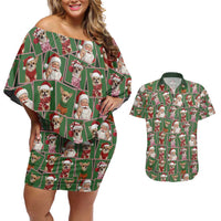 Chihuahua Santa Clau Christmas Couples Matching Off Shoulder Short Dress and Hawaiian Shirt Xmas Holiday Patterns - Wonder Print Shop