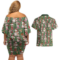Chihuahua Santa Clau Christmas Couples Matching Off Shoulder Short Dress and Hawaiian Shirt Xmas Holiday Patterns - Wonder Print Shop