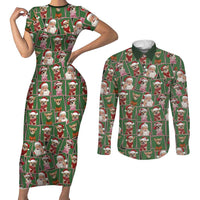 Chihuahua Santa Clau Christmas Couples Matching Short Sleeve Bodycon Dress and Long Sleeve Button Shirt Xmas Holiday Patterns - Wonder Print Shop