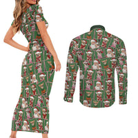Chihuahua Santa Clau Christmas Couples Matching Short Sleeve Bodycon Dress and Long Sleeve Button Shirt Xmas Holiday Patterns - Wonder Print Shop